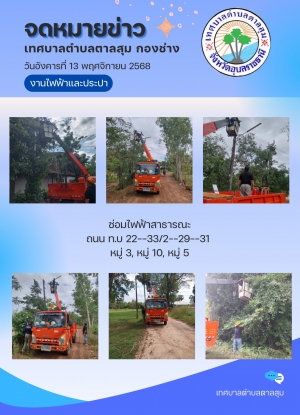 นางวรรณภา แก้วพรหม นายกเทศมนตรีตำบลตาลสุม  มอบหมายให้ กองช่าง ซ่อมไฟสาธารณะถนน ทบ 22-33 โยธาธิการ บ้านนามนหมู่5/10 บ้านนาแคนหมู่3