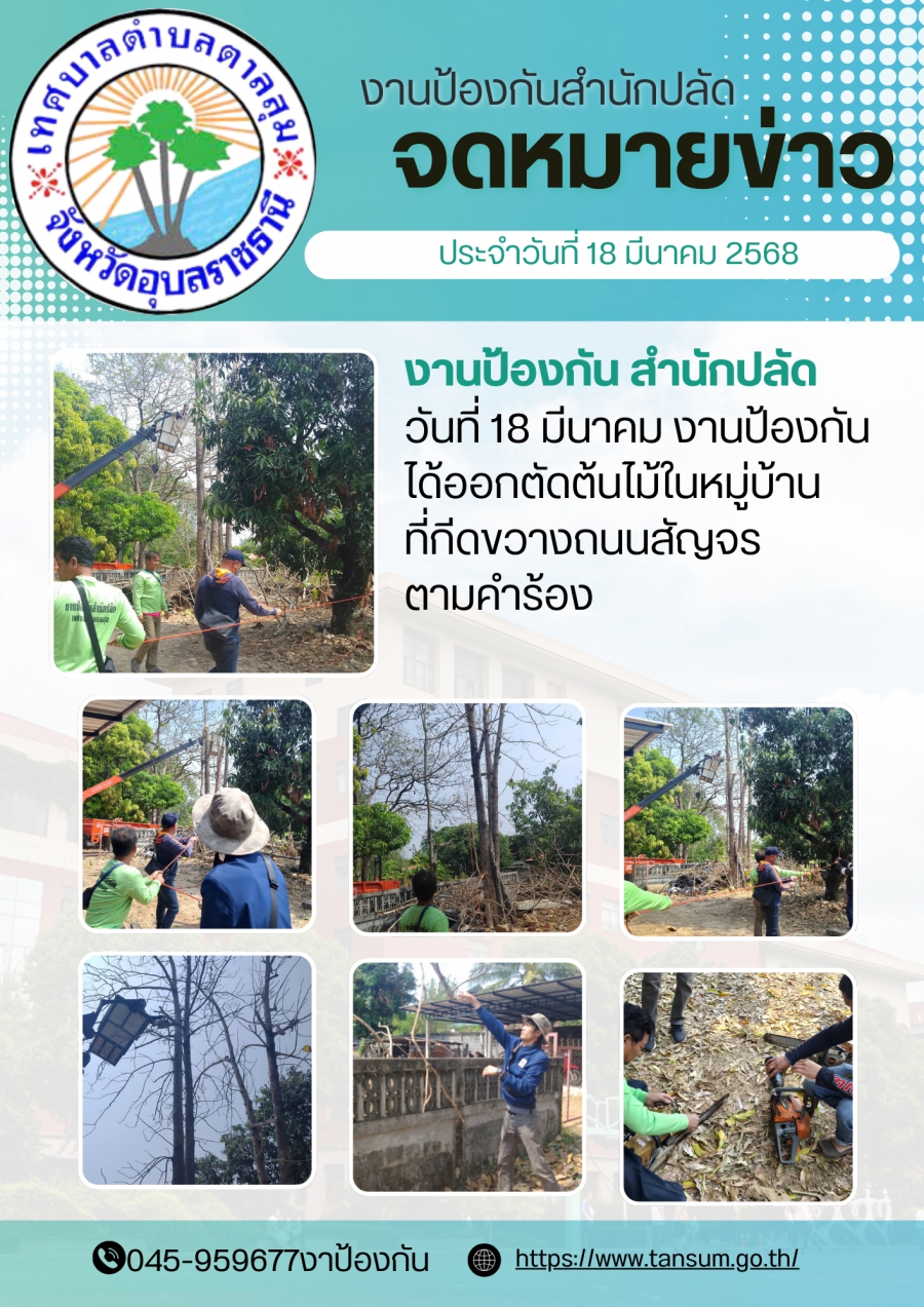 วันที่ 18 มีนาคม 2568 สำนักปลัดงานป้องกัน ออกพื้นที่ตัดต้นไม้ในชุมชนตามคำร้อง